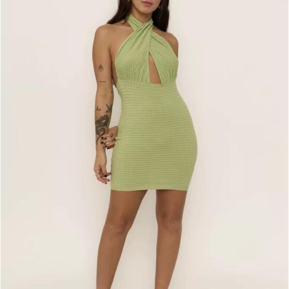 Callahan Knitwear Mimi Mini Halter Knit Dress Apple Green Medium